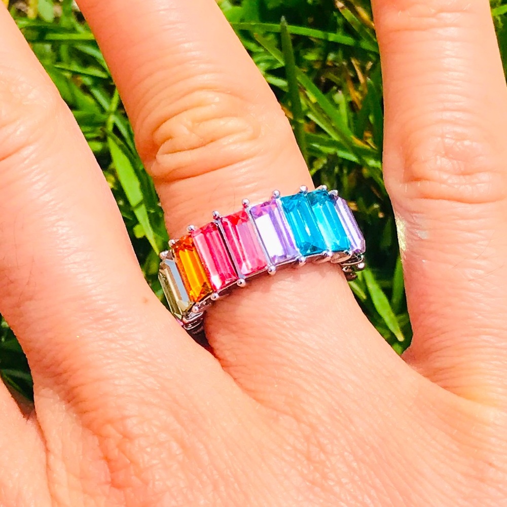 Rainbow colorful gems ring